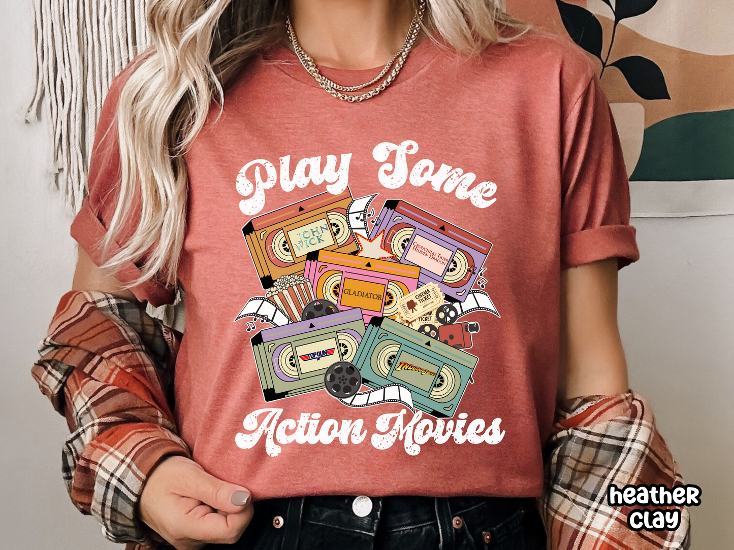 Action Movies Play Some Action Films VHS Tape Custom Movie Tee