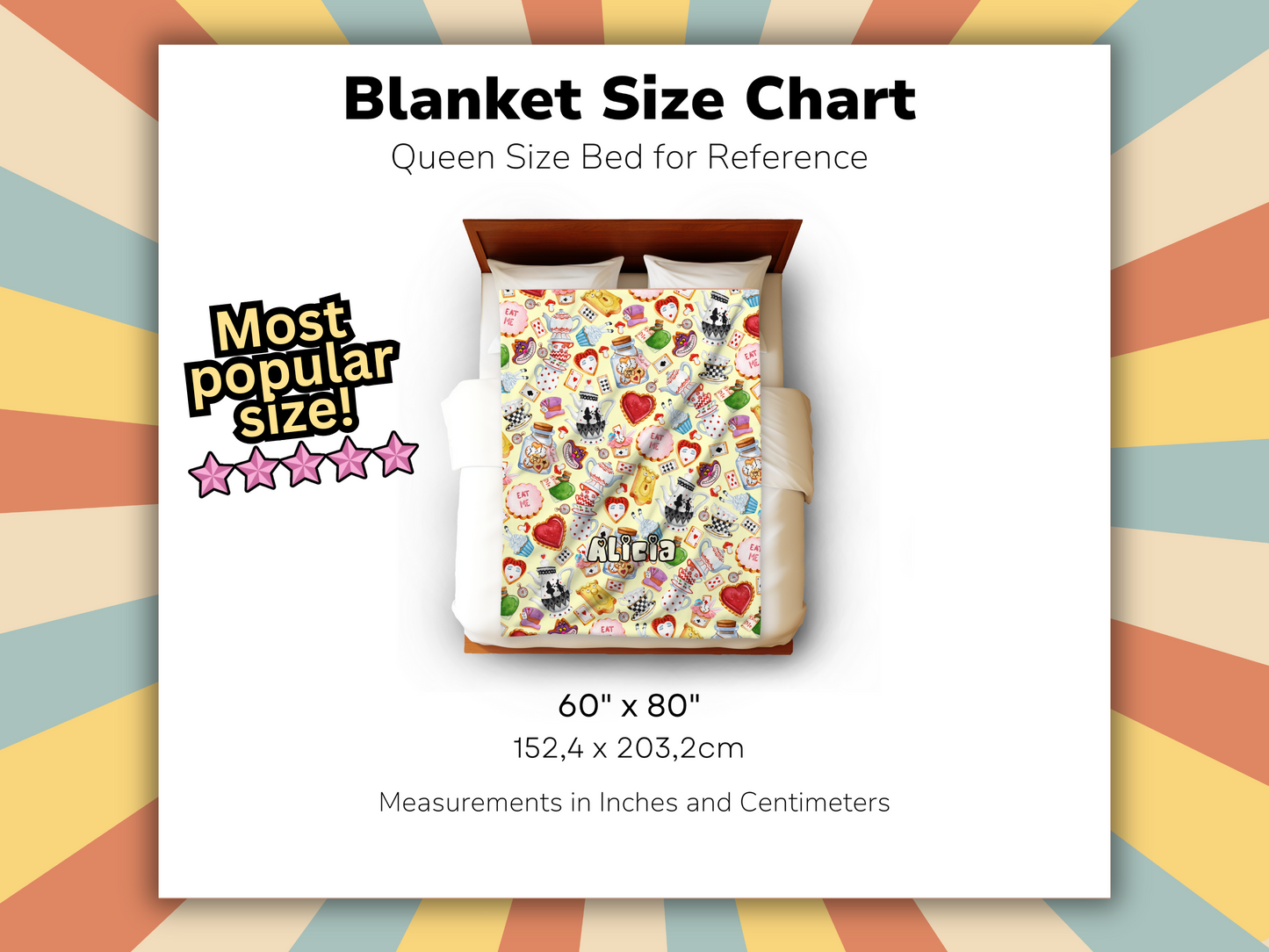 Alice Wonderland Sweets Custom Name Ultra-Soft Throw Blanket | In Cream