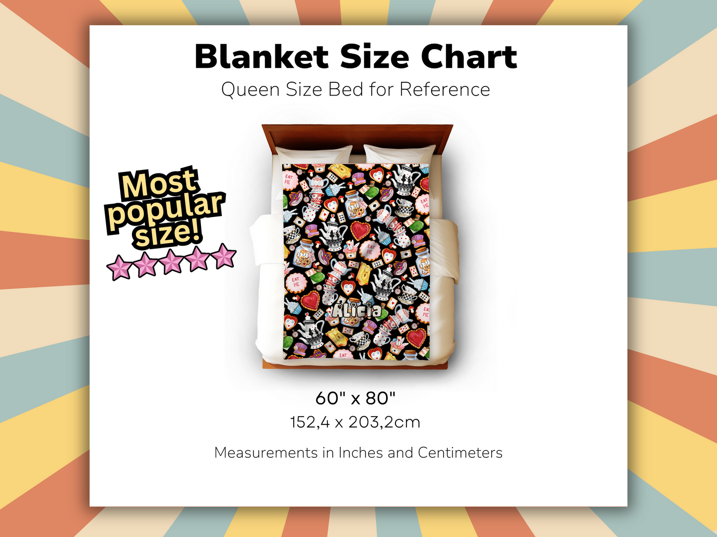 Alice Wonderland Sweets Custom Name Ultra-Soft Throw Blanket | In Black