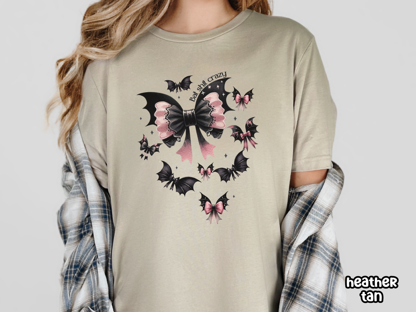 Halloween Bats Black & Pink Coquette Bows Tee