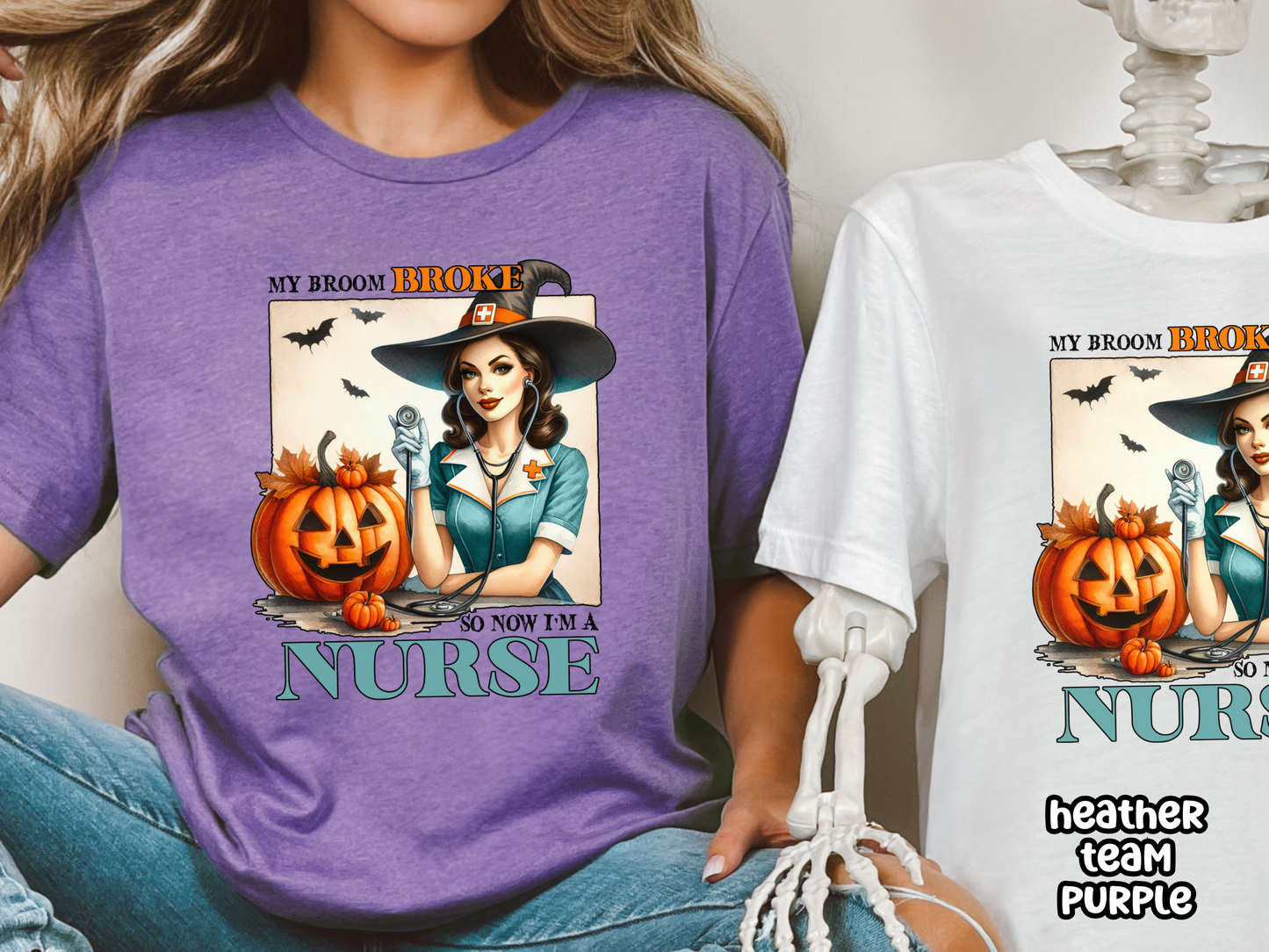 My Broom Broke Witchy Nurses Halloween Tee