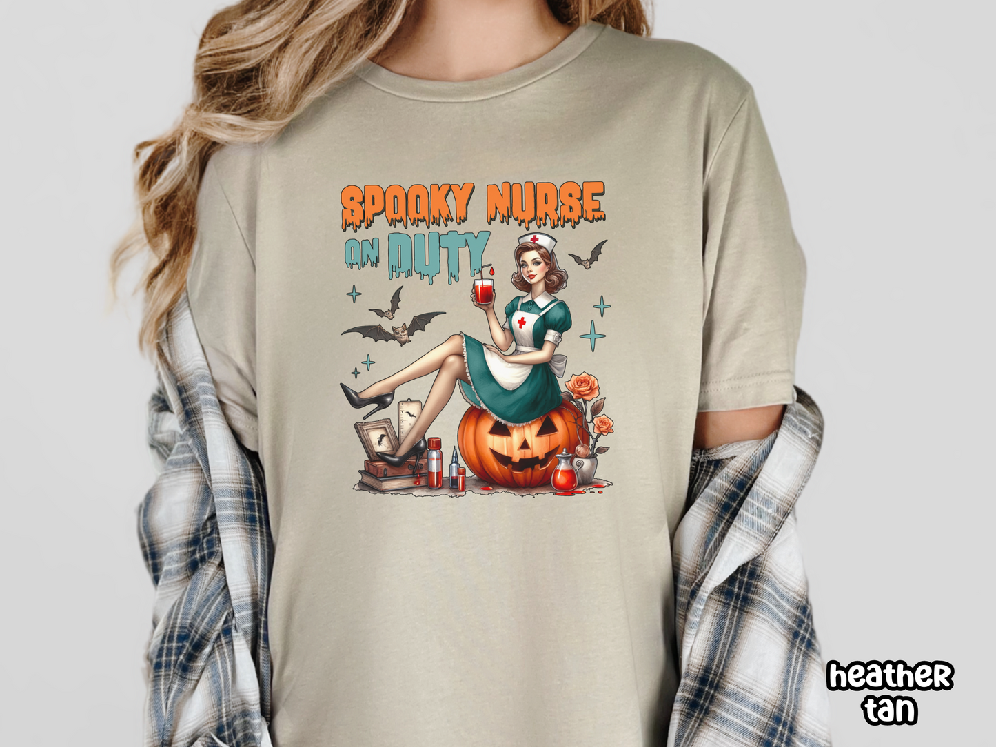 Spooky Nurse On Duty Pinup Style Halloween Nursing Tee