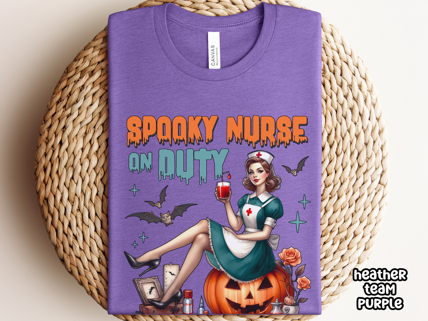 Spooky Nurse On Duty Pinup Style Halloween Nursing Tee