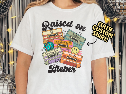 Bieber Raised on Pop Retro Cassette Tape Fully Custom Music Shirt