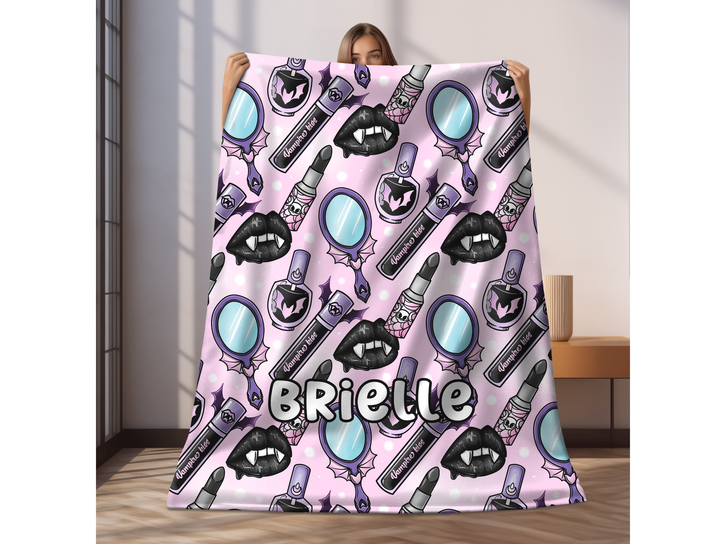 Girly Gothic Makeup Custom Name Ultra-Soft Throw Blanket