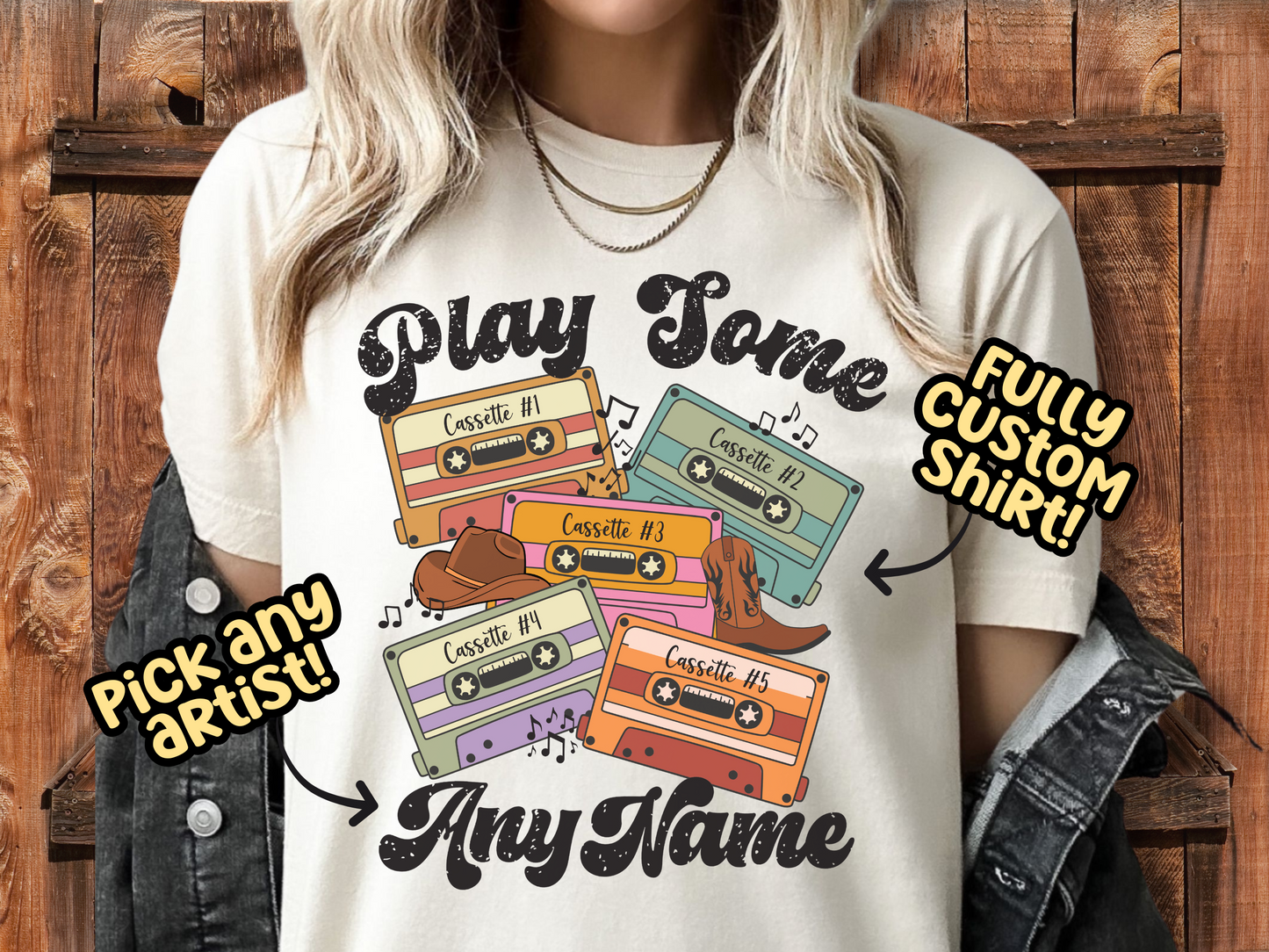 Play Some 'Any Artist' Retro Cassette Tape Fully Custom Music Shirt