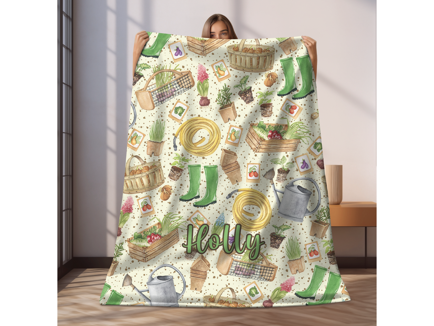 Gardening Green Thumb Custom Name Ultra-Soft Throw Blanket