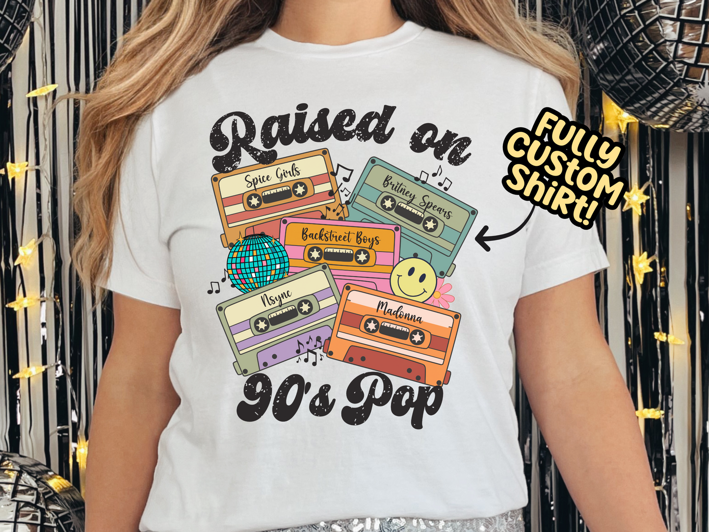 90's Pop Raised on Pop Retro Cassette Tape Fully Custom Music Shirt