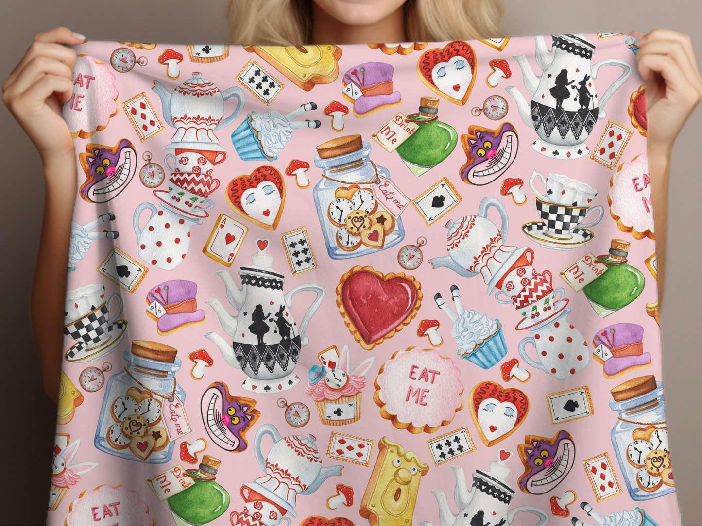 Alice Wonderland Sweets Custom Name Ultra-Soft Throw Blanket | In Pink