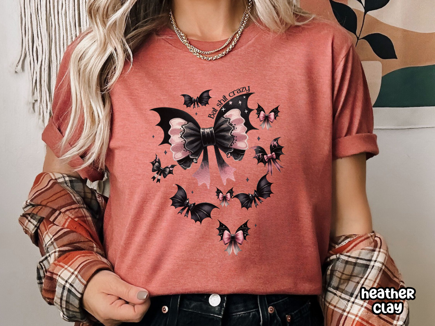 Halloween Bats Black & Pink Coquette Bows Tee