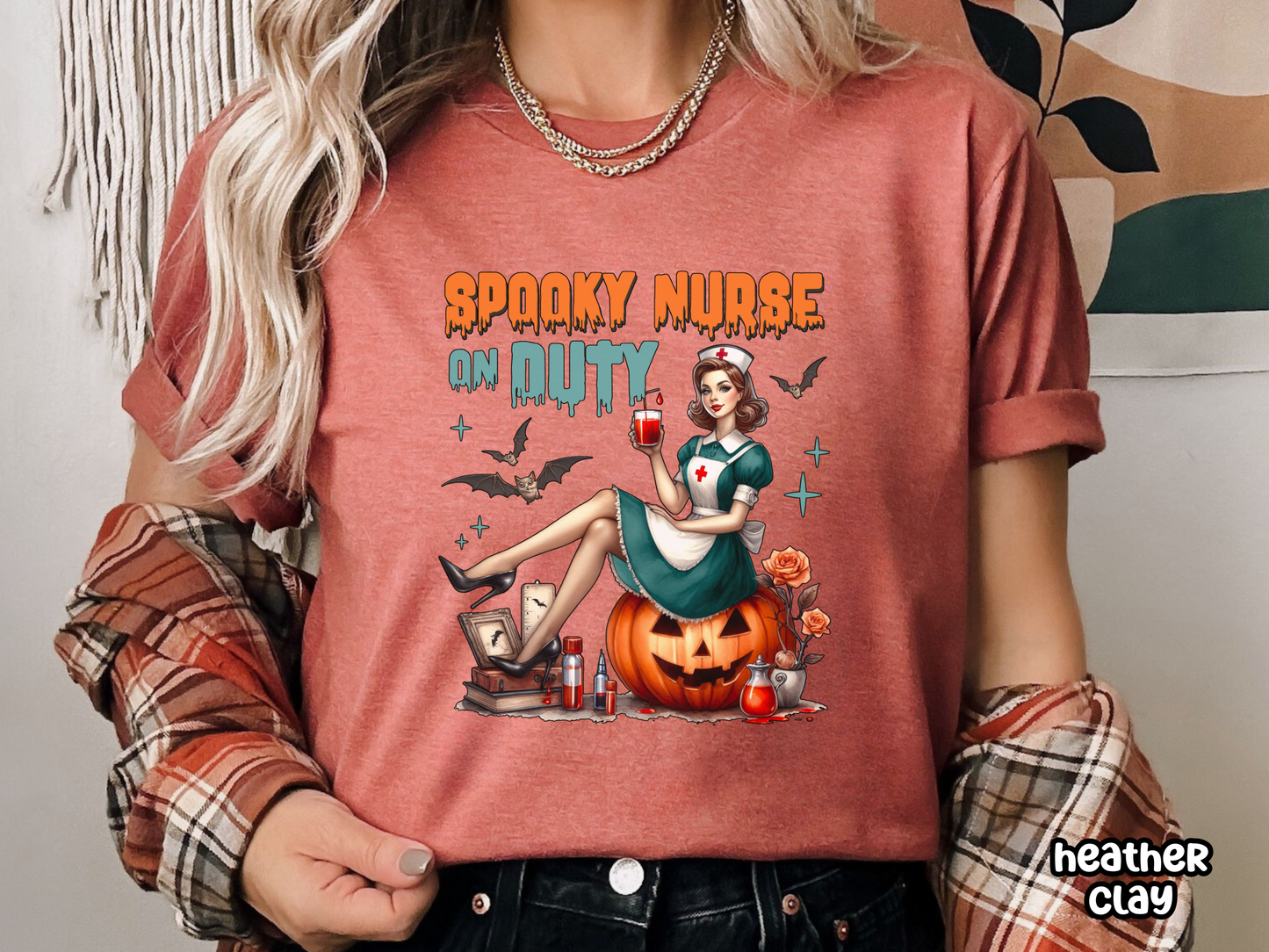 Spooky Nurse On Duty Pinup Style Halloween Nursing Tee