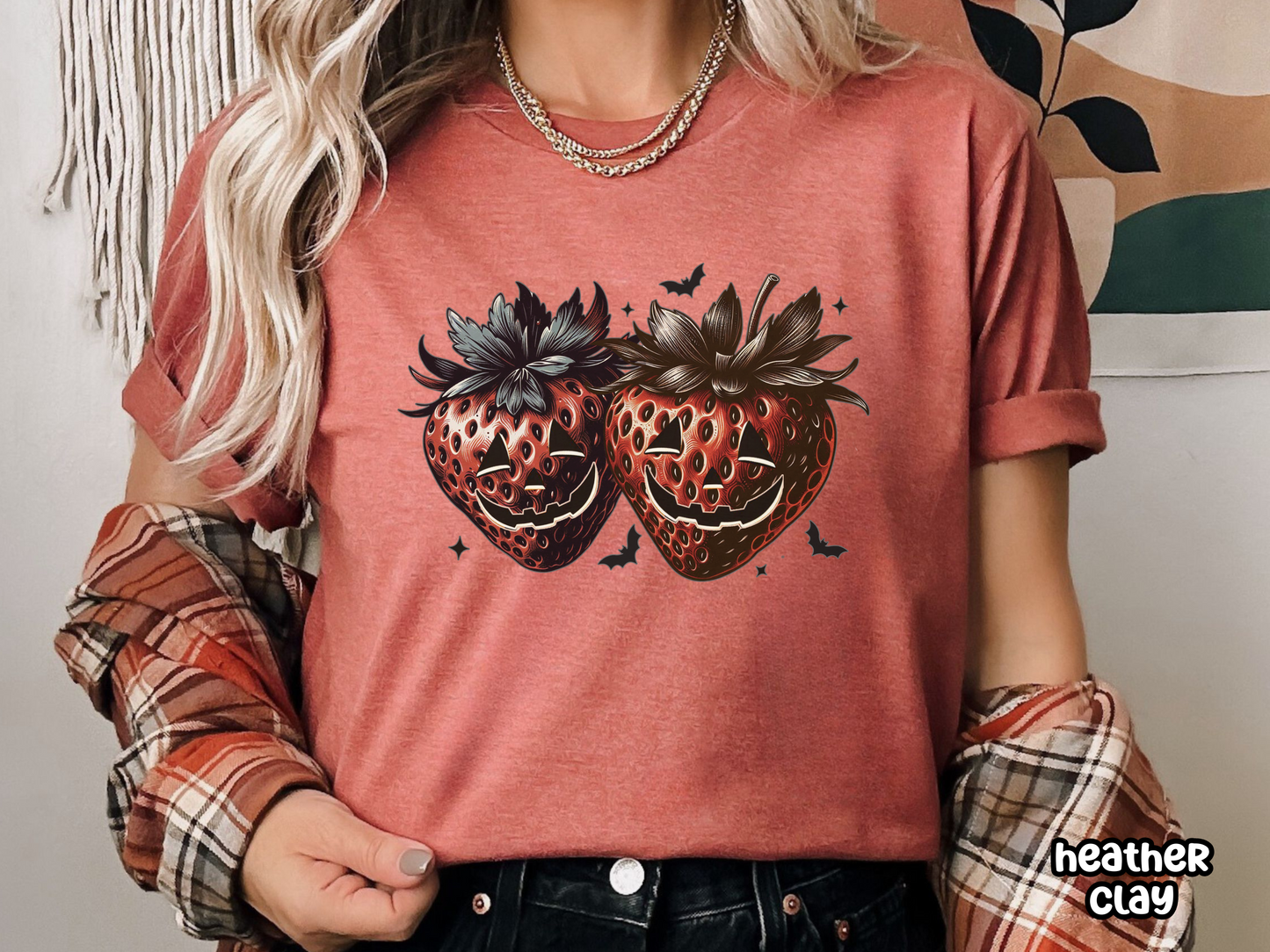 Strawberry Jack-o-Lantern Vintage Style Halloween Tee