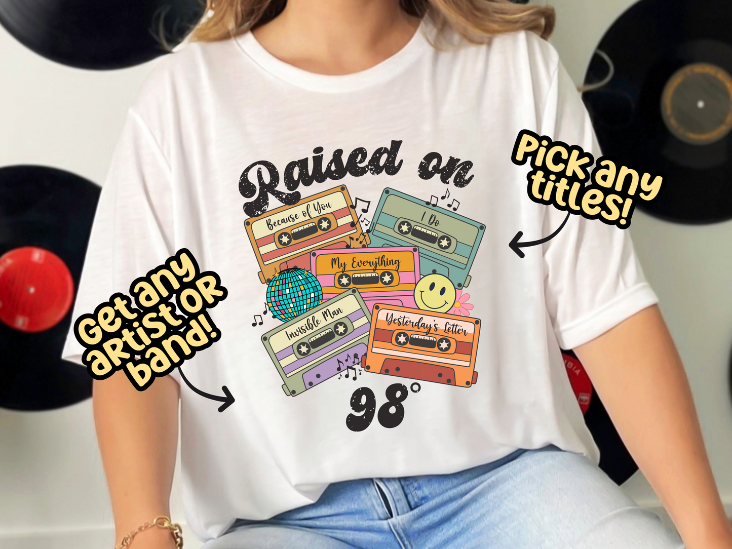 98 Degrees Raised on Boy Bands Pop Retro Cassette Tape Fully Custom Music Shirt