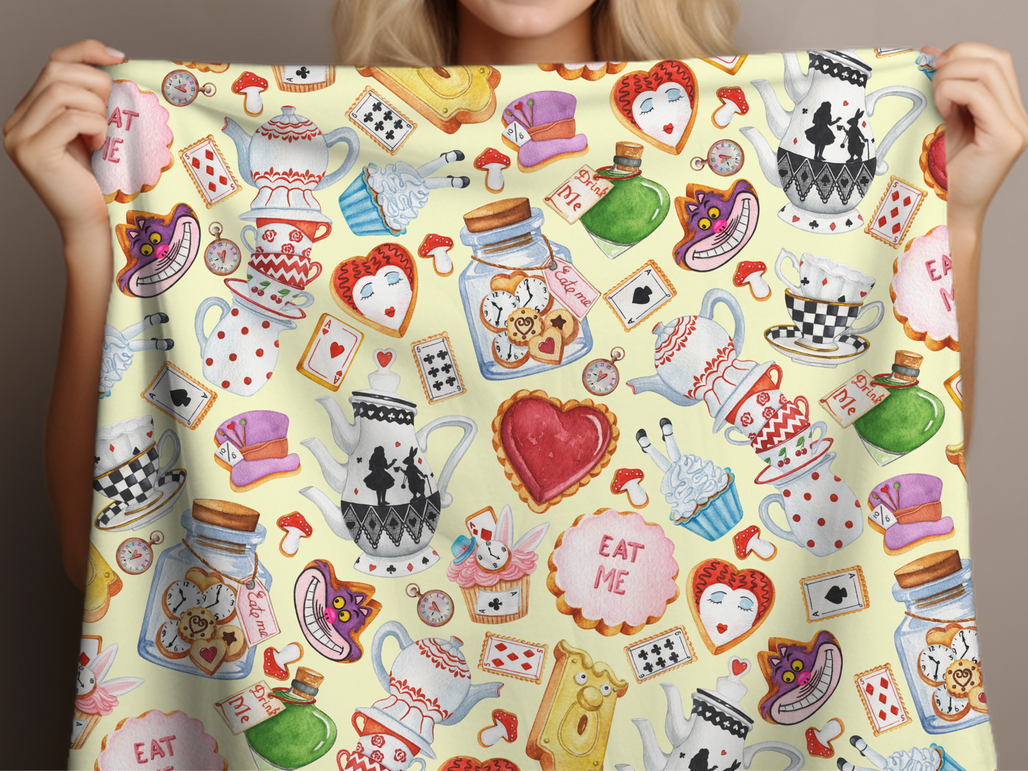 Alice Wonderland Sweets Custom Name Ultra-Soft Throw Blanket | In Cream