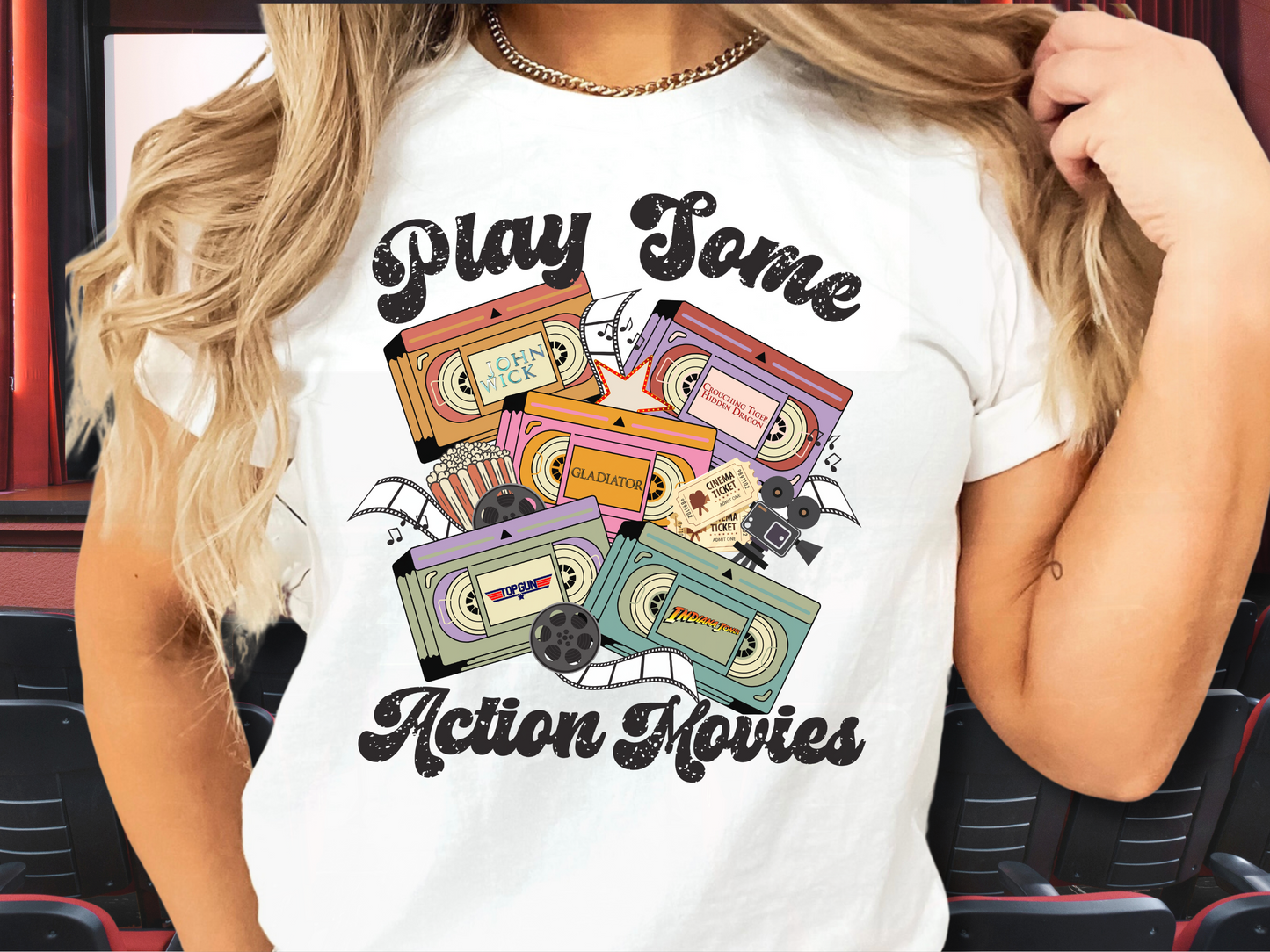 Action Movies Play Some Action Films VHS Tape Custom Movie Tee