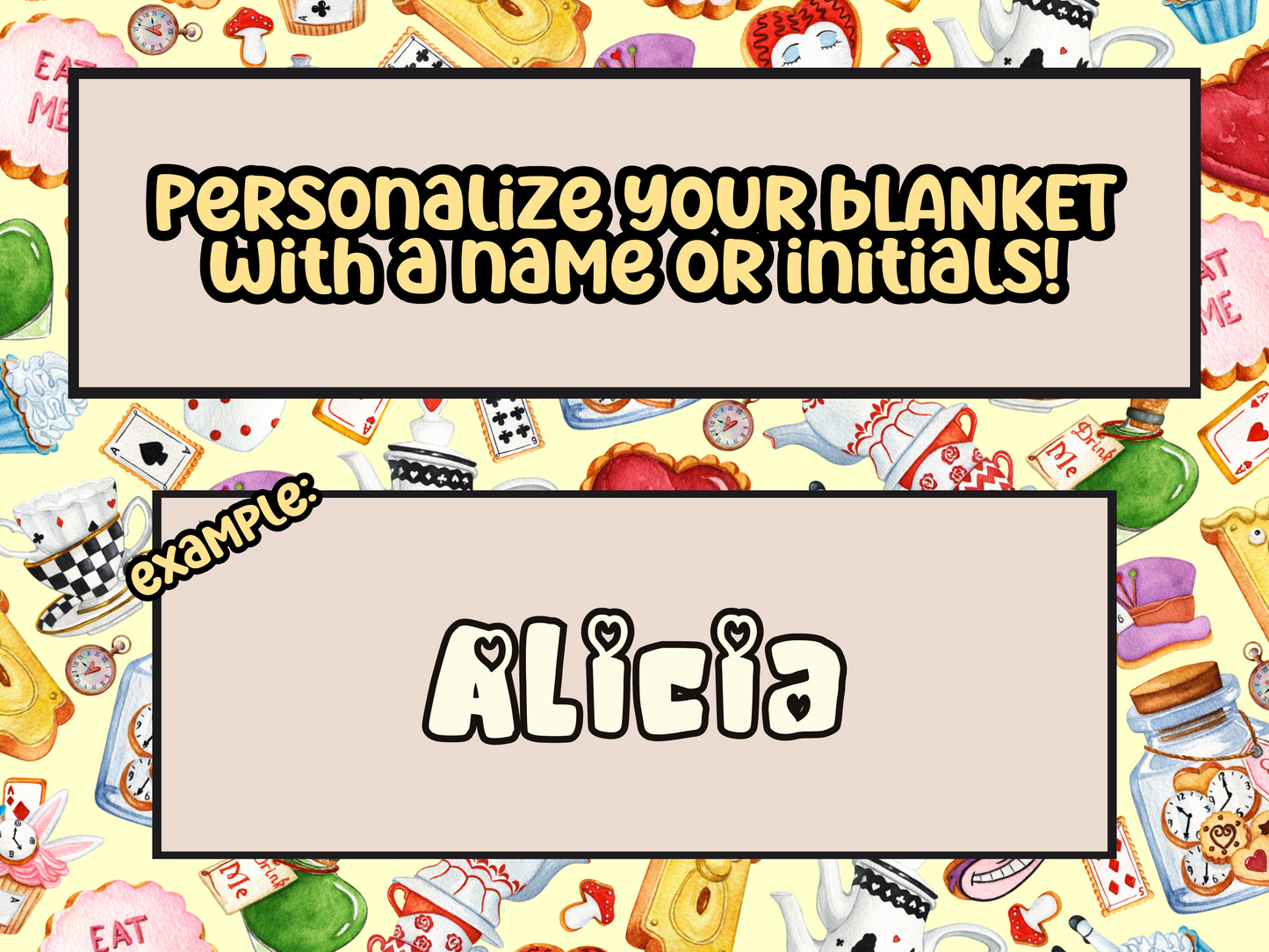 Alice Wonderland Sweets Custom Name Ultra-Soft Throw Blanket | In Cream