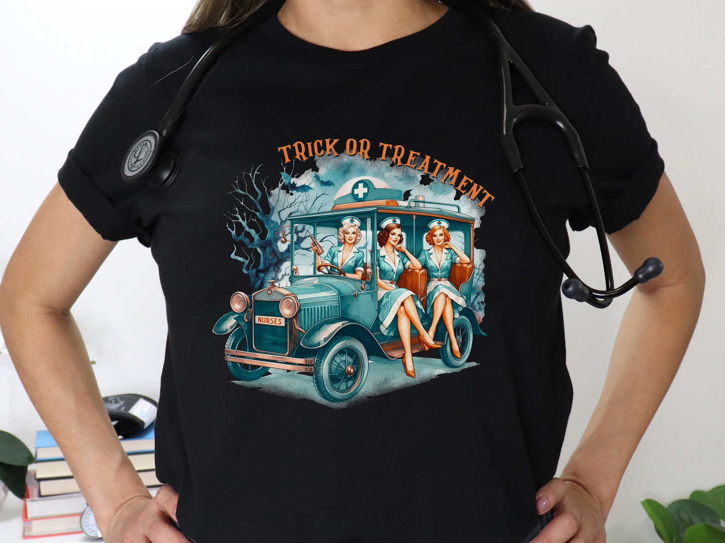 Trick Or Treatment Pinup Style Nursing Halloween Tee