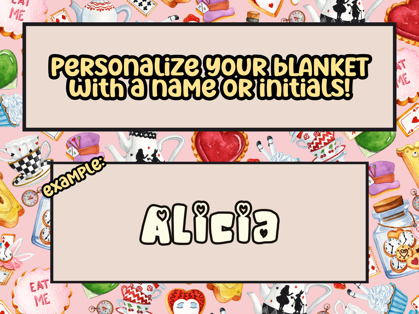 Alice Wonderland Sweets Custom Name Ultra-Soft Throw Blanket | In Pink