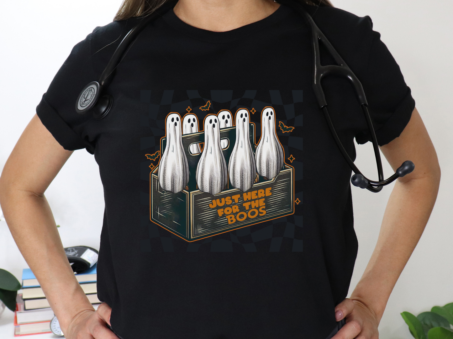 Here For The Boos Ghost Beer Bottle Funny Drinking Tee