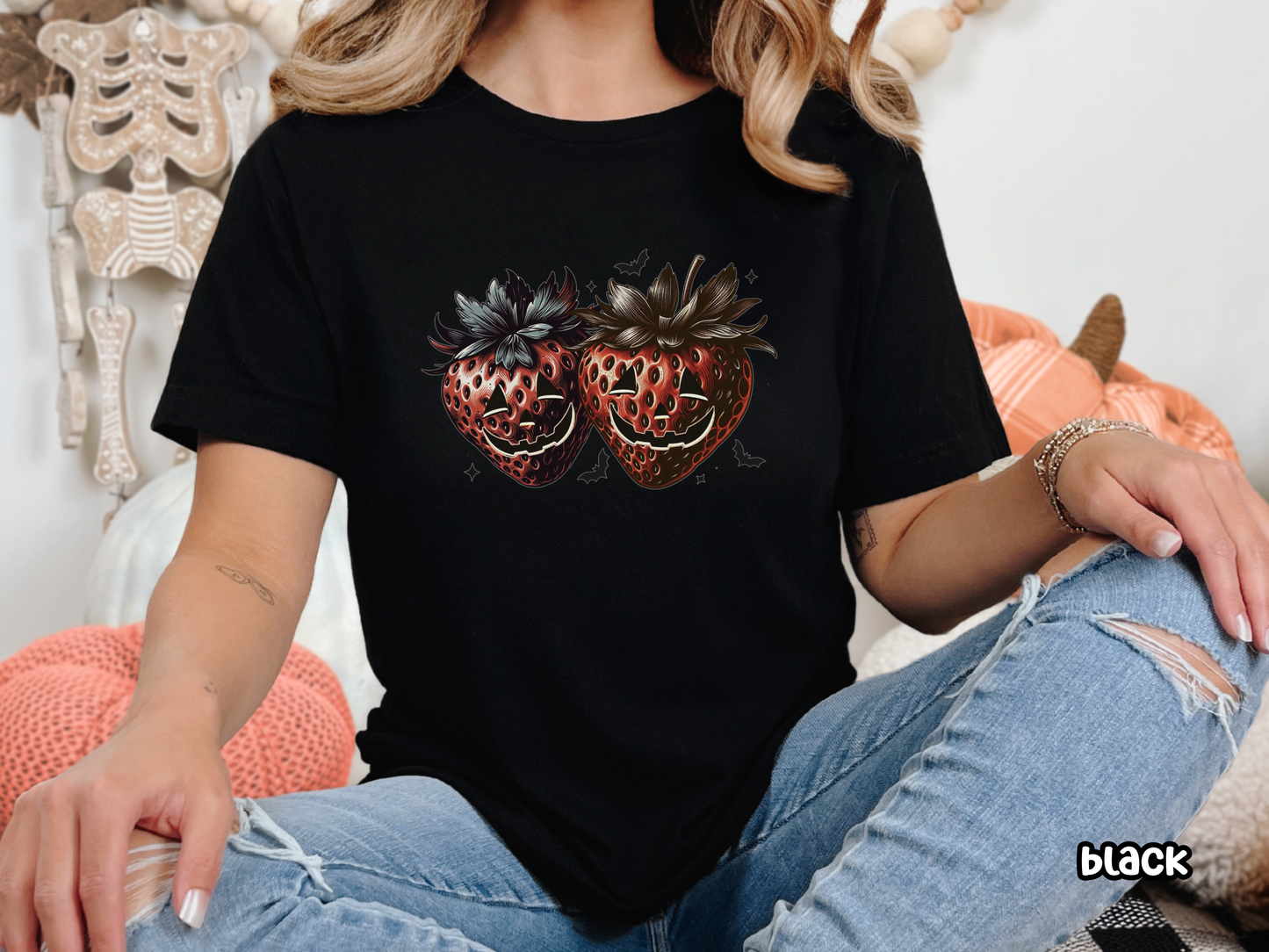 Strawberry Jack-o-Lantern Vintage Style Halloween Tee