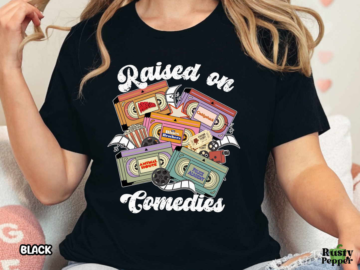 Comedy Movies Raised on Comedies Film VHS Tape Custom Movie Tee