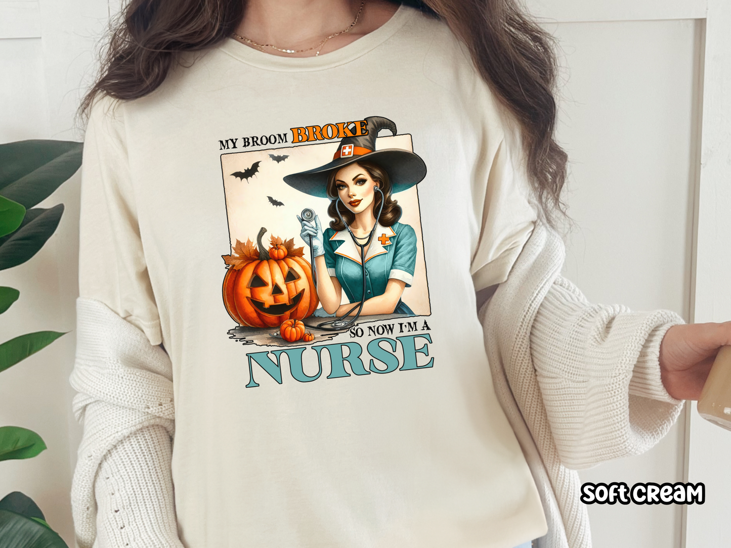 My Broom Broke Witchy Nurses Halloween Tee