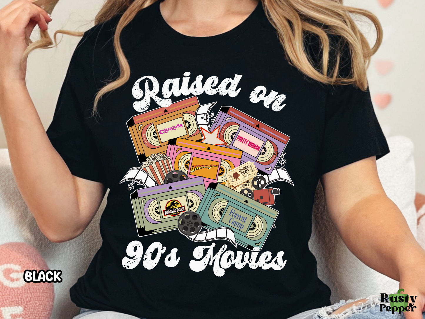 90s Movies Raised on 90s Films VHS Tape Custom Movie Tee