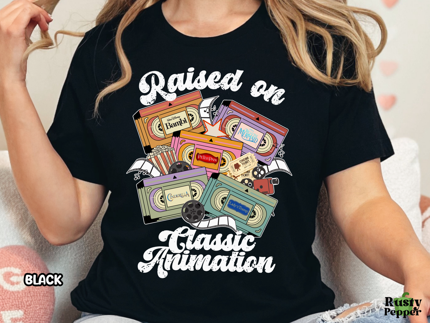 Classic Animated Movies Raised on Animation Films VHS Tape Custom Movie Tee