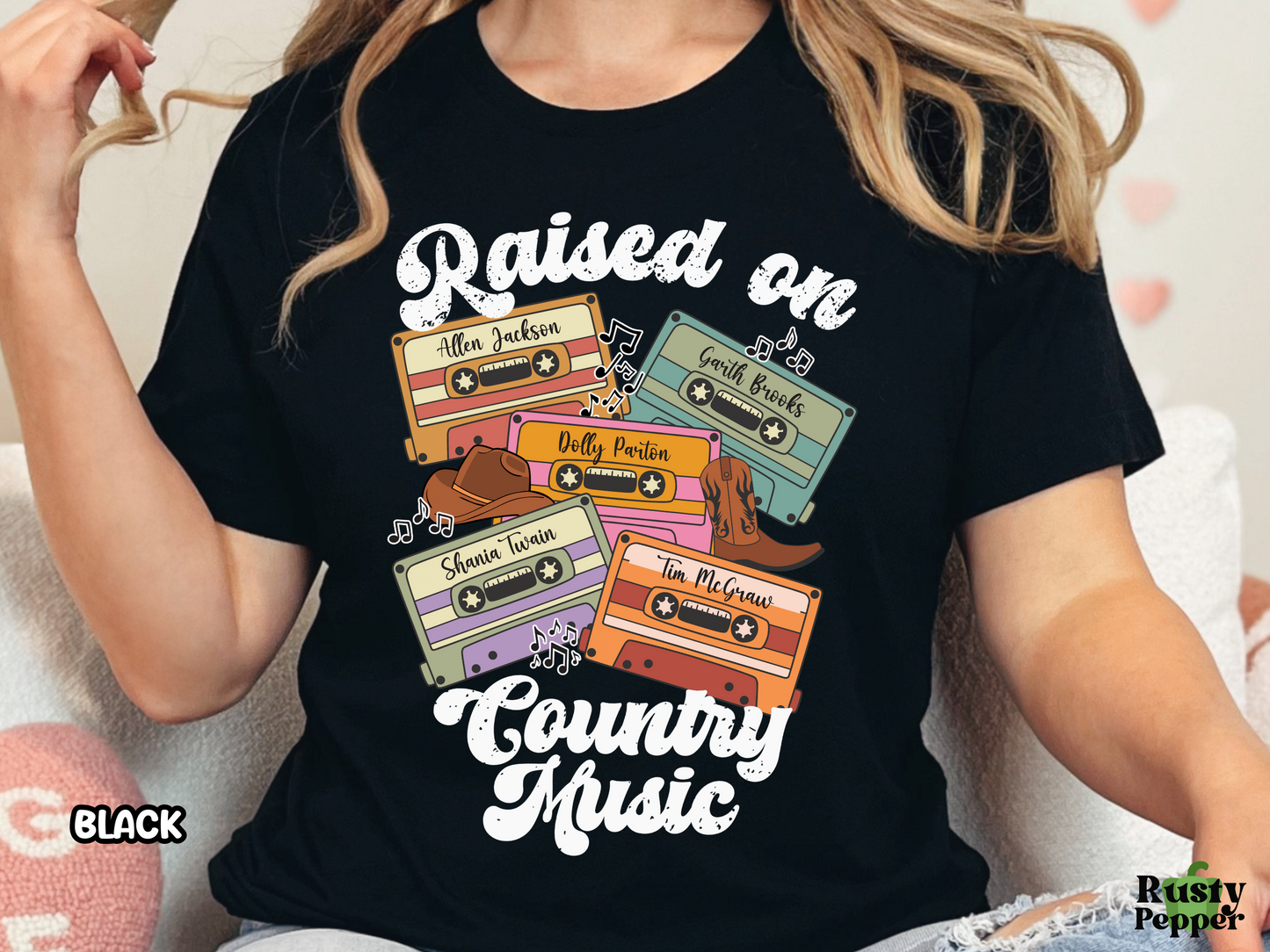 Raised On Country Music Retro Cassette Tape Custom Music Shirt