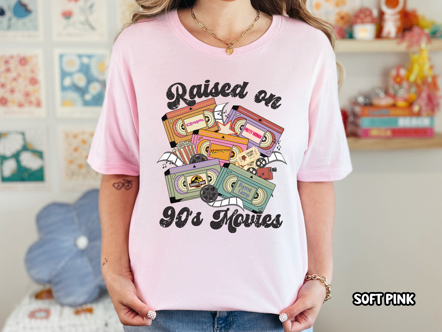 90s Movies Raised on 90s Films VHS Tape Custom Movie Tee