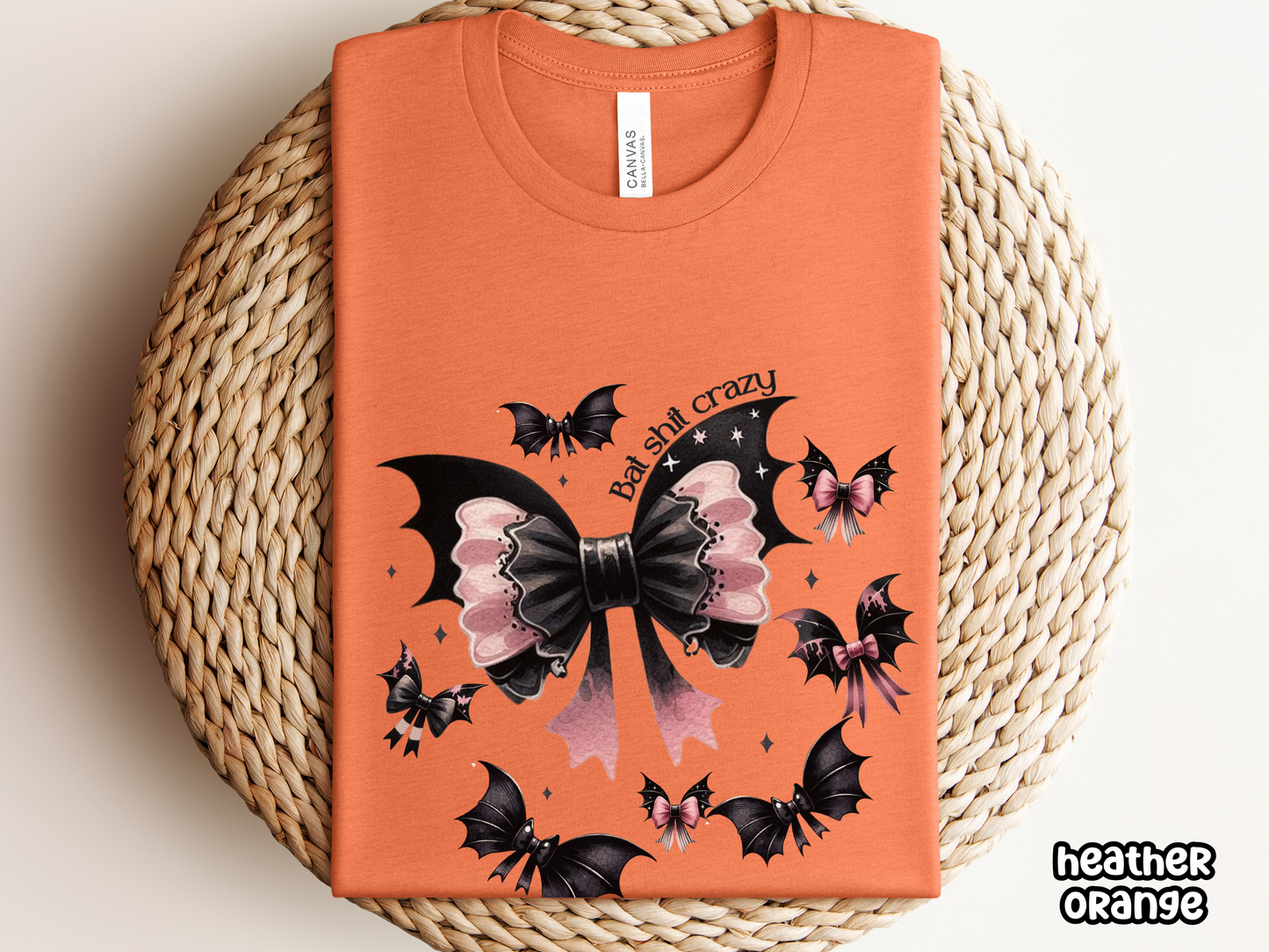 Halloween Bats Black & Pink Coquette Bows Tee