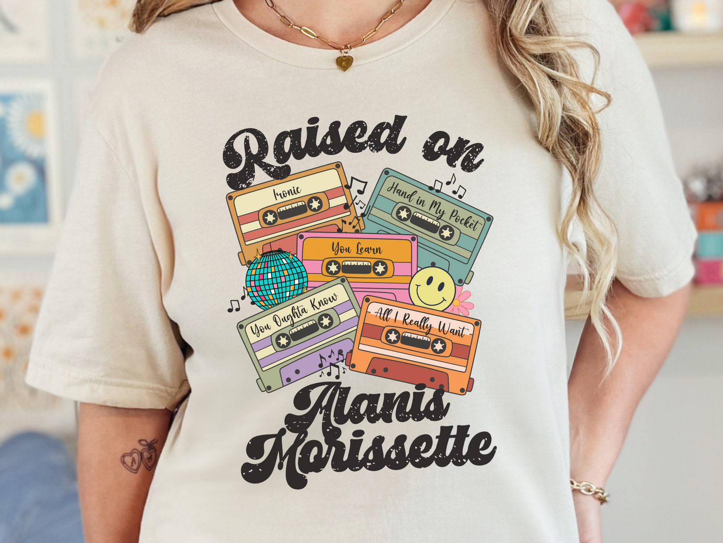 Alanis Morissette Raised on Pop Retro Cassette Tape Fully Custom Music Shirt