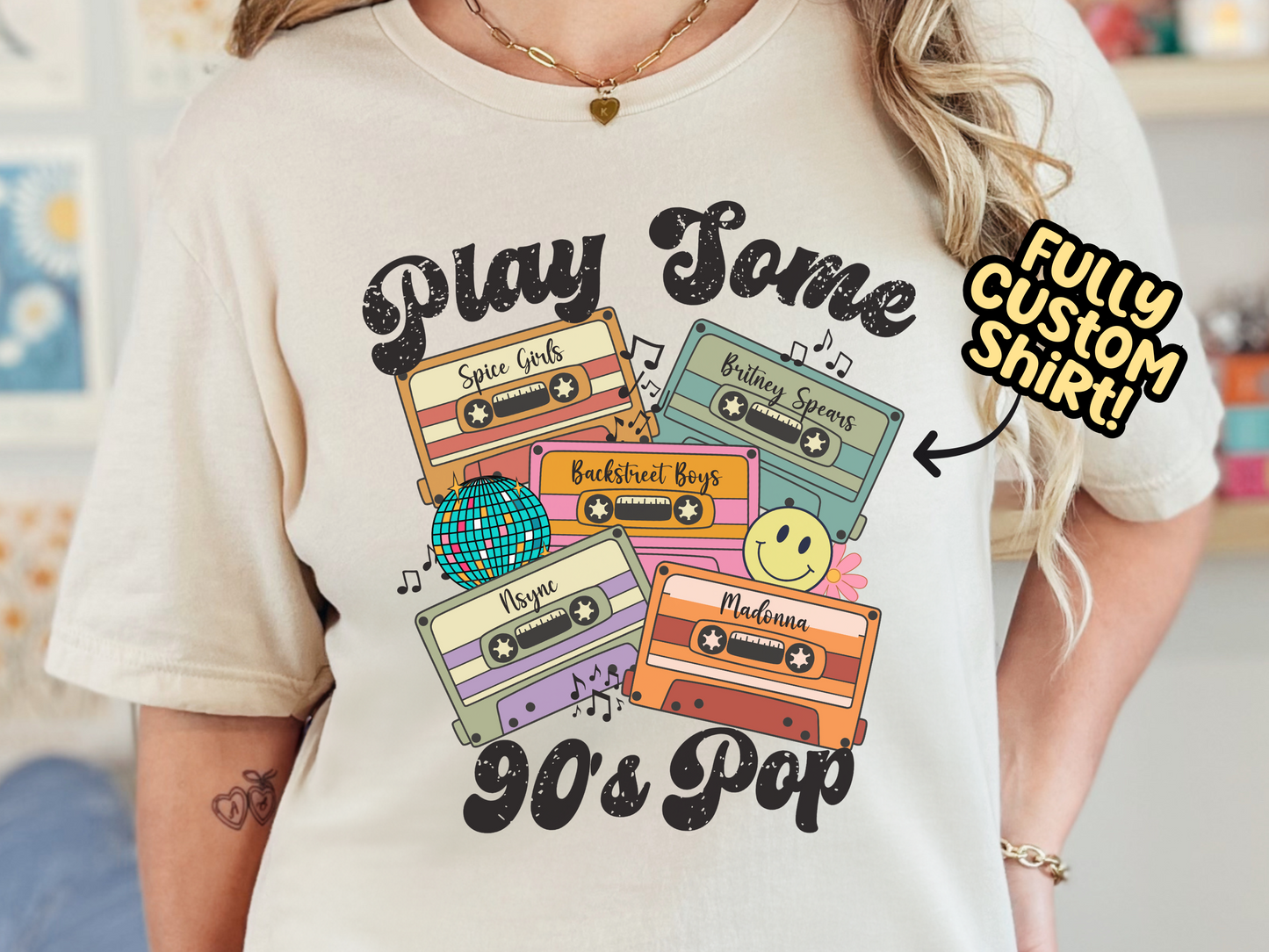 90's Pop Play Some Pop Retro Cassette Tape Fully Custom Music Shirt