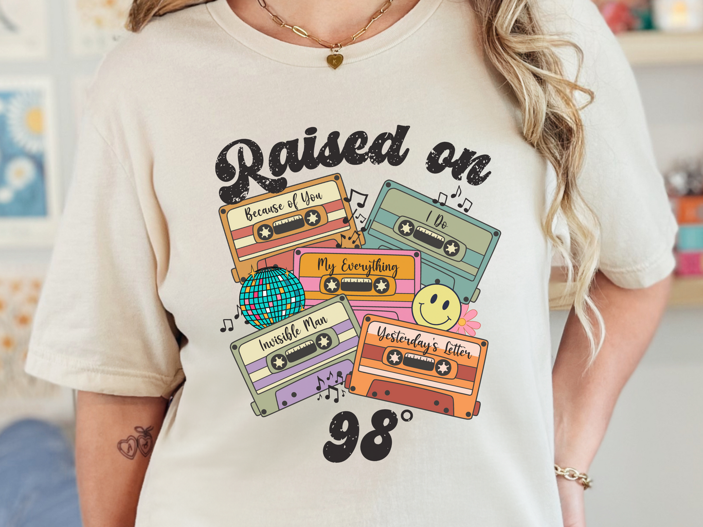 98 Degrees Raised on Boy Bands Pop Retro Cassette Tape Fully Custom Music Shirt