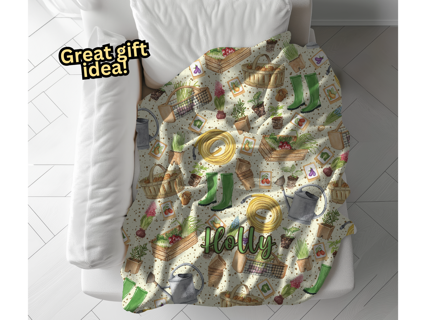 Gardening Green Thumb Custom Name Ultra-Soft Throw Blanket