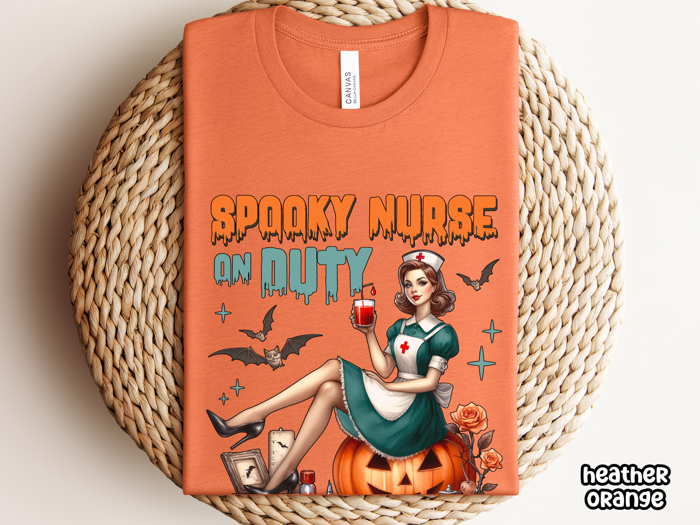 Spooky Nurse On Duty Pinup Style Halloween Nursing Tee