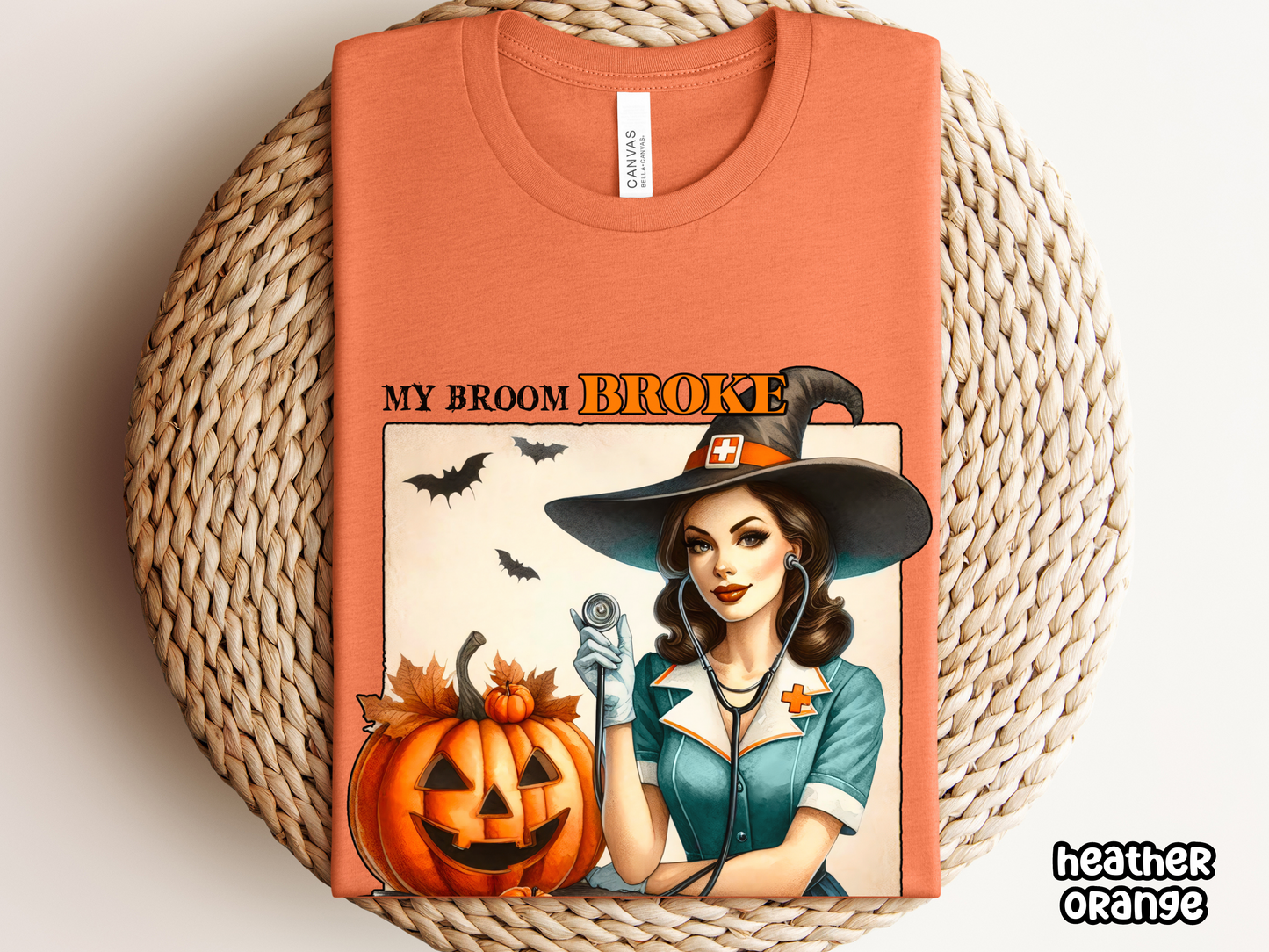 My Broom Broke Witchy Nurses Halloween Tee