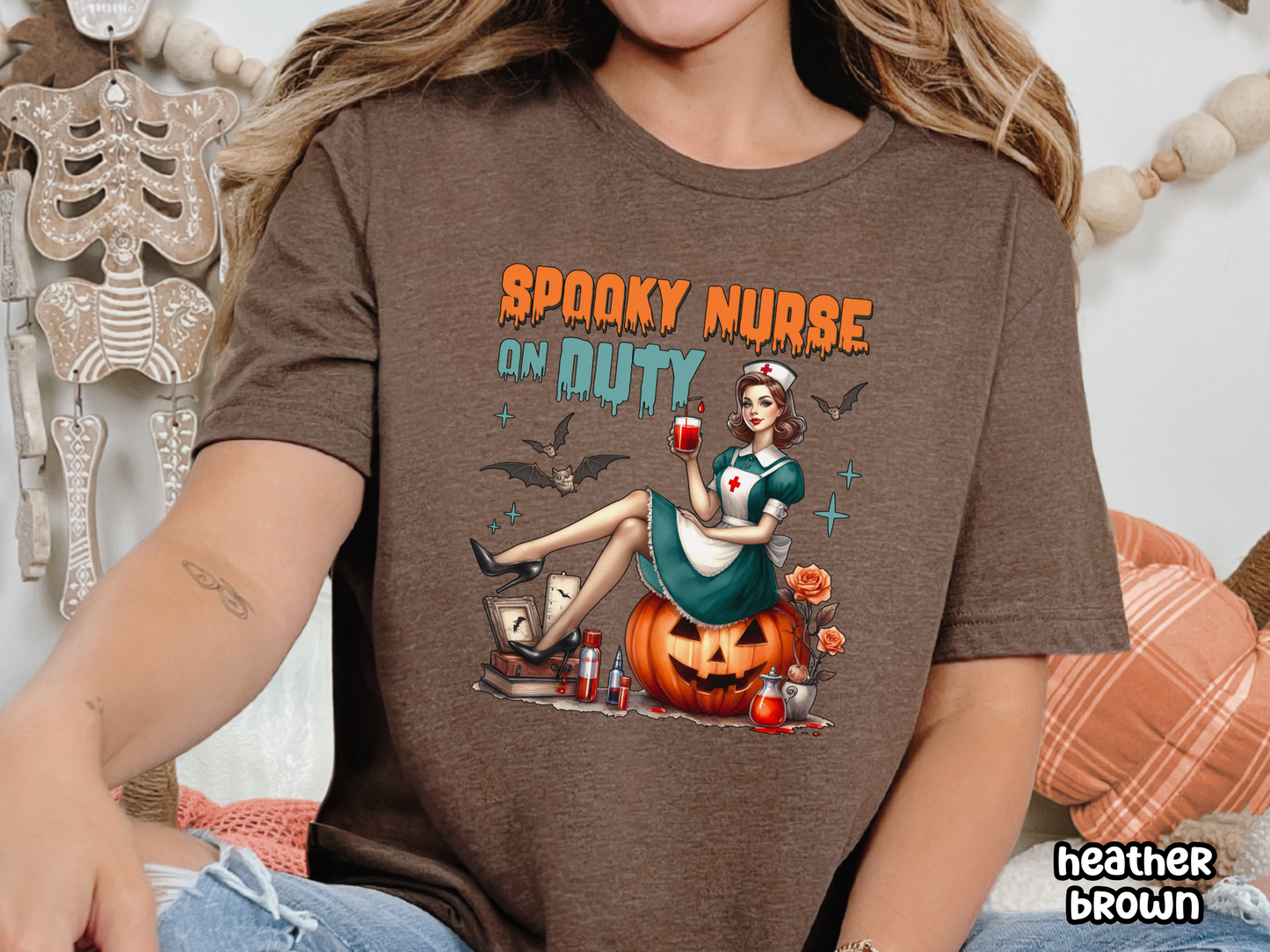 Spooky Nurse On Duty Pinup Style Halloween Nursing Tee