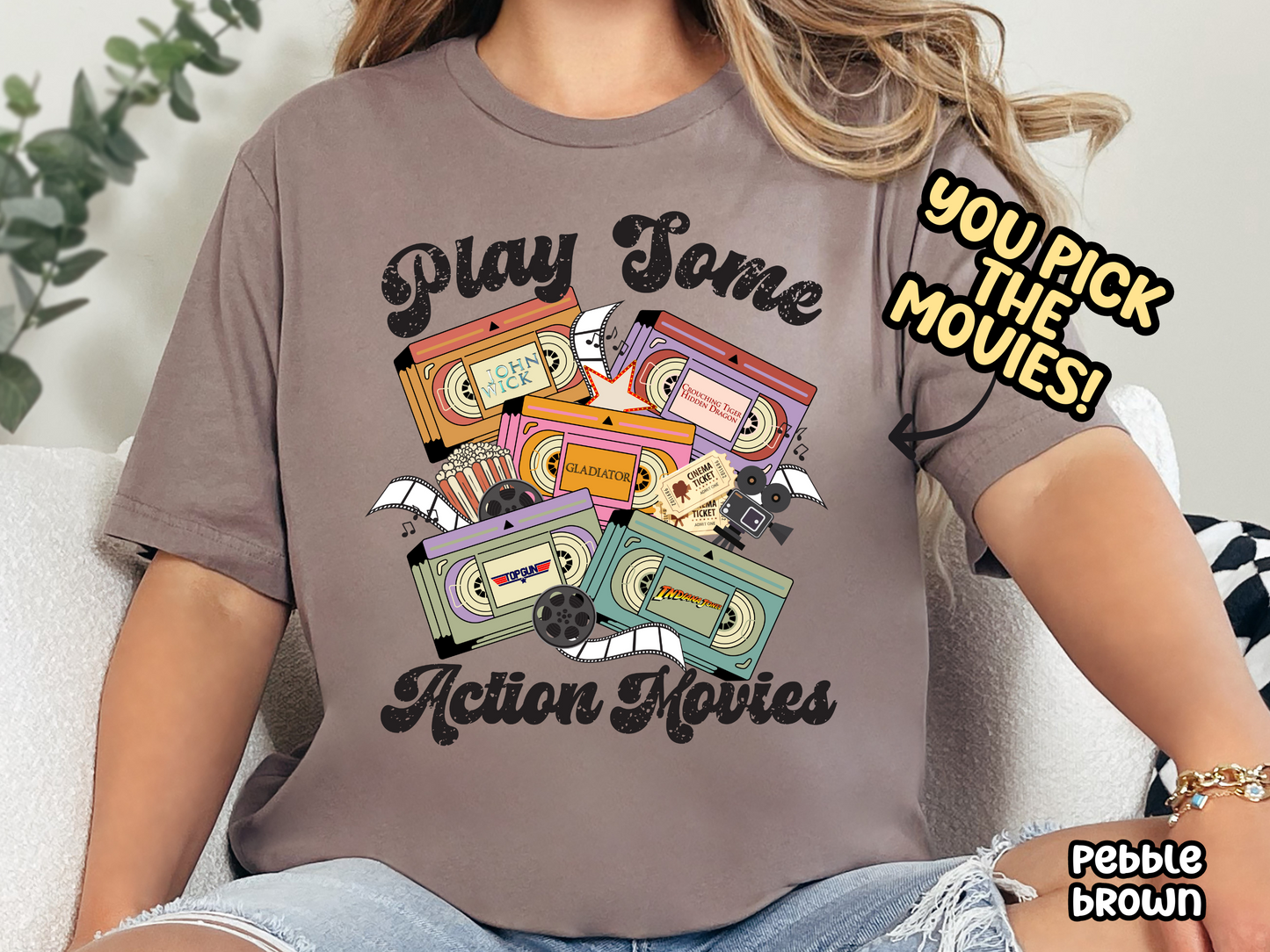 Action Movies Play Some Action Films VHS Tape Custom Movie Tee