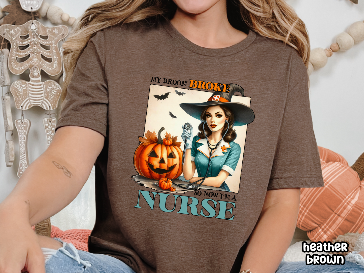 My Broom Broke Witchy Nurses Halloween Tee