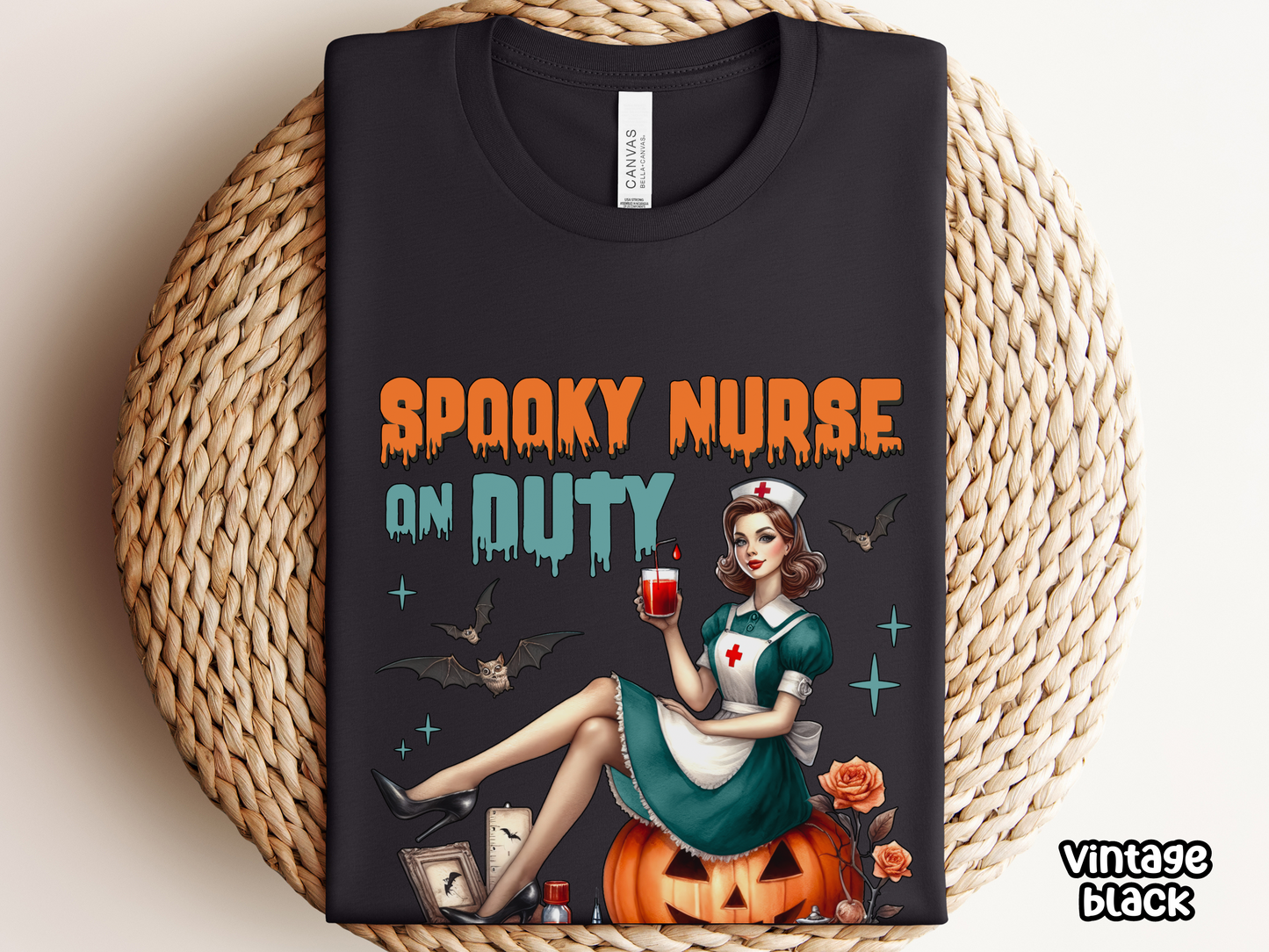 Spooky Nurse On Duty Pinup Style Halloween Nursing Tee