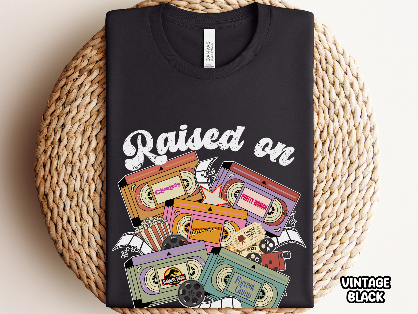 90s Movies Raised on 90s Films VHS Tape Custom Movie Tee