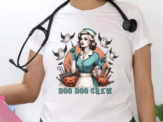 Boo Boo Crew Pinup Style Nurse Halloween Tee