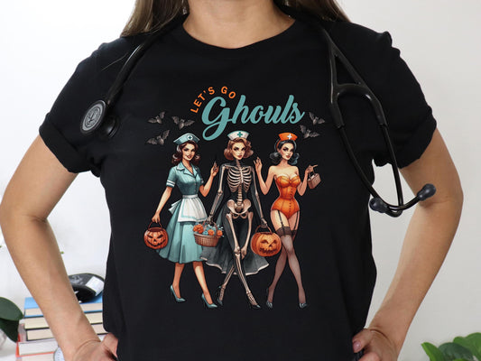 Let's Go Ghouls Nursing Pinup Halloween Tee