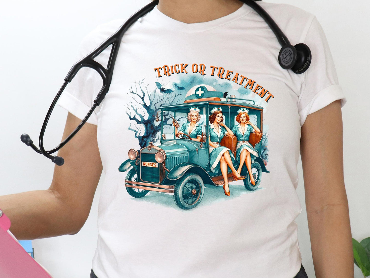 Trick Or Treatment Pinup Style Nursing Halloween Tee